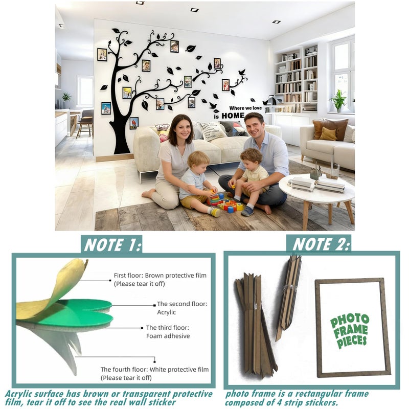 guangmu 3D Tree Wall Stickers - DIY Photo Frame Tree Wall Decal Family Photo Frame Sticker Murals Wall Decor Living Room Bedroom TV Background Home Decorations (S:54 * 39in,Black Right) - Image 5